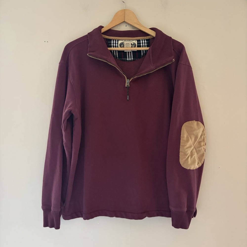 Backpacker Mens 1/4 Zip Pullover Sweater Size M Red Elbow Patch Preppy Old Money